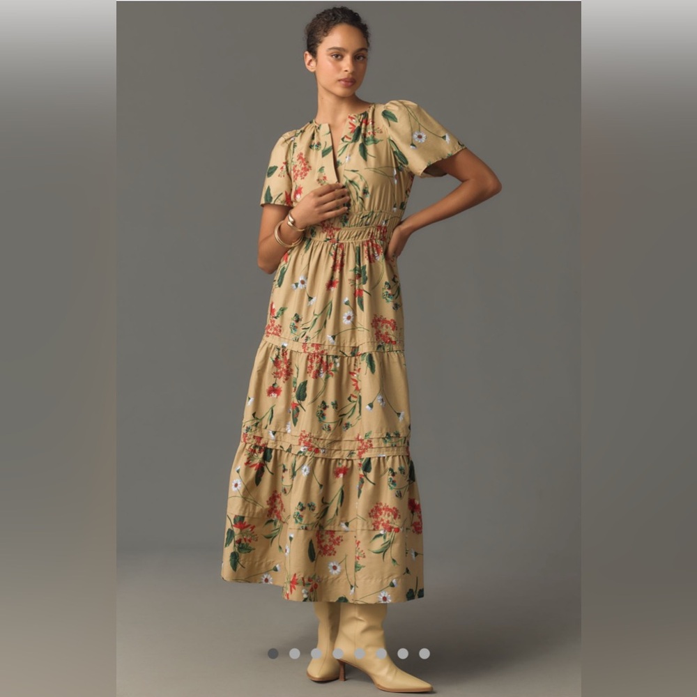 NWT ANTHROPOLOGIE SOMERSET MAXI DRESS L KHAKI